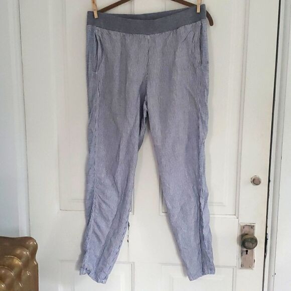 J. Jill Linen Blend Engineer Stripe Elastic Waist Pull On Pants - Picture 1 of 7